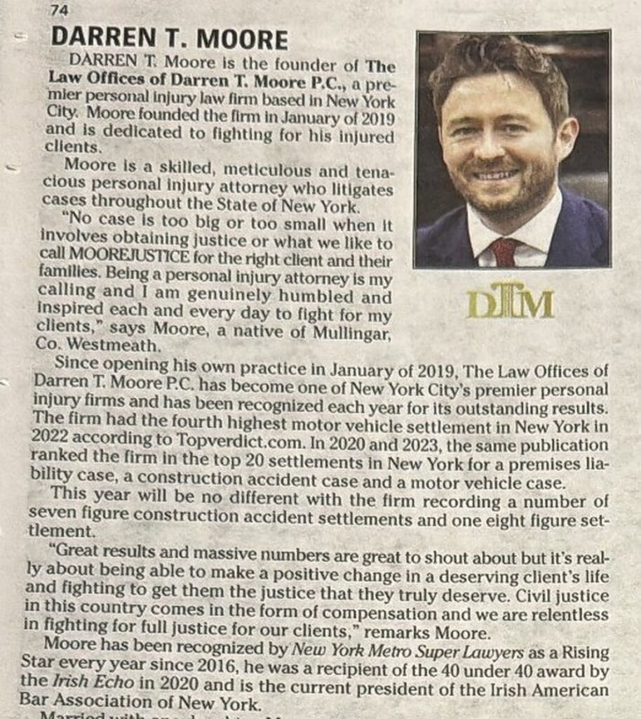 Darren T. Moore profile in the Irish Legal 100, 2024 edition