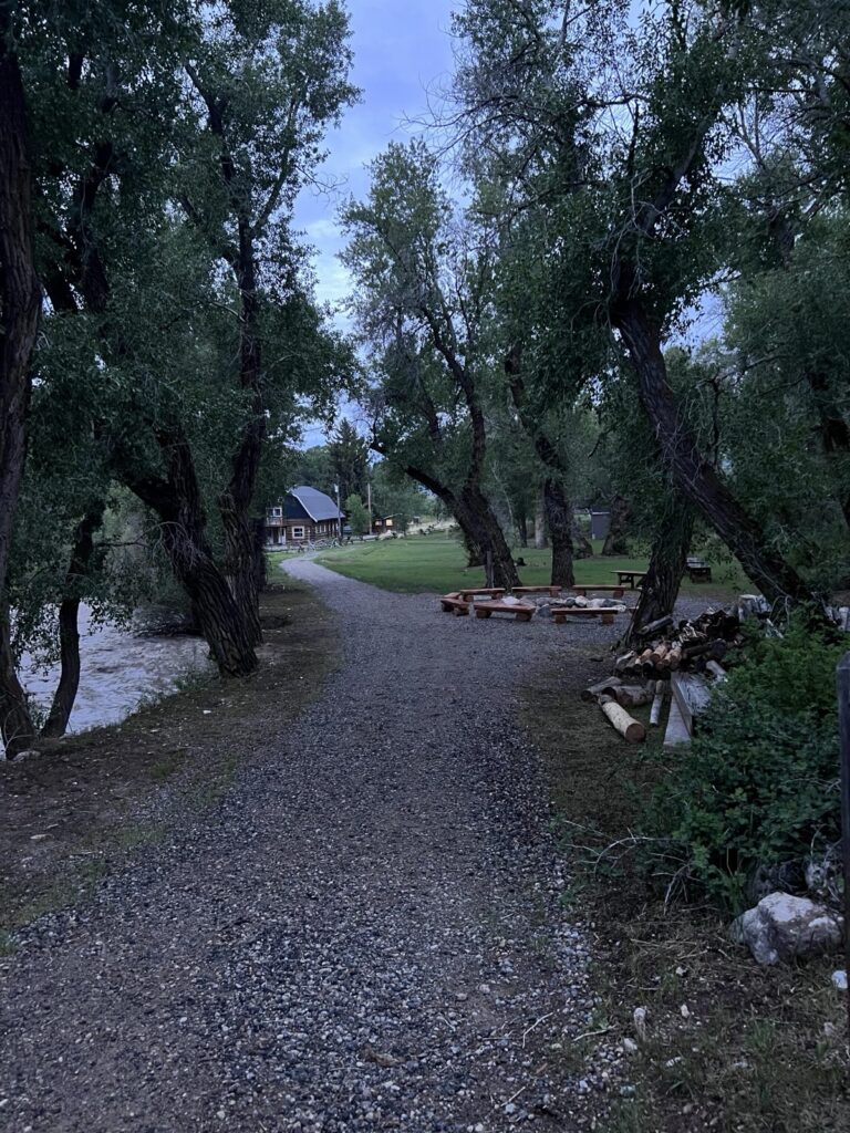 Riverside path and fire pit at Thunderhead Ranch, Dubois, Wyoming